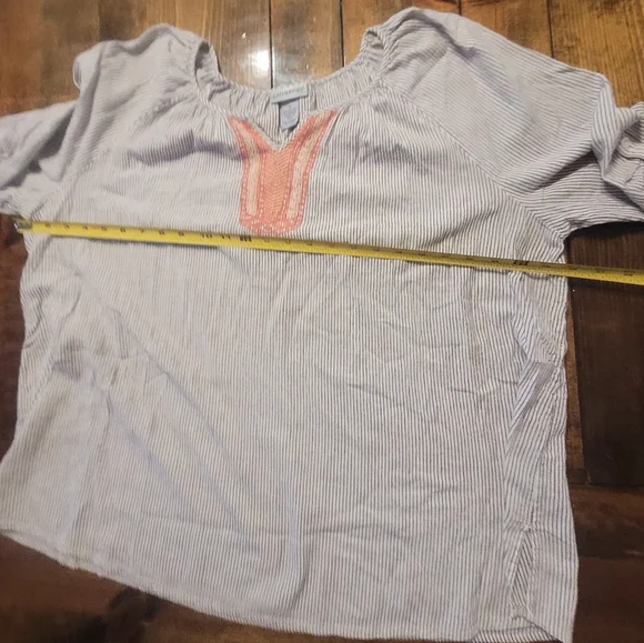 Catherine's Striped Women's Top with Orange Accents -1X - Picture 6 of 9